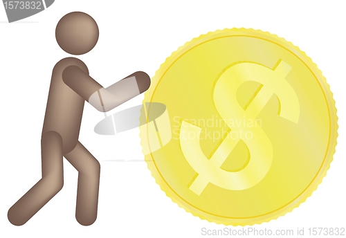 Image of man rolling golden dollar 