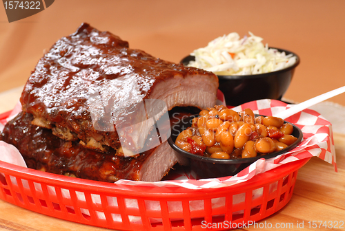 Image of BBQ Ribs with beans and cole slaw