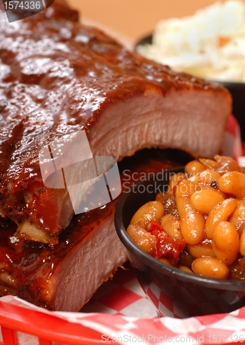 Image of BBQ Ribs with beans and cole slaw