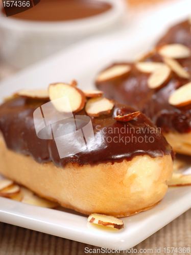 Image of Delicious chocolate eclairs with almonds