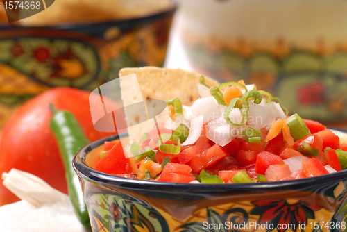 Image of Spicy salsa with tortilla chips