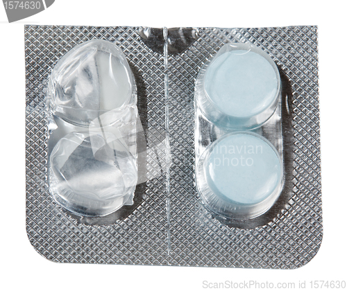 Image of Foil packet for tablets with two blue tablets