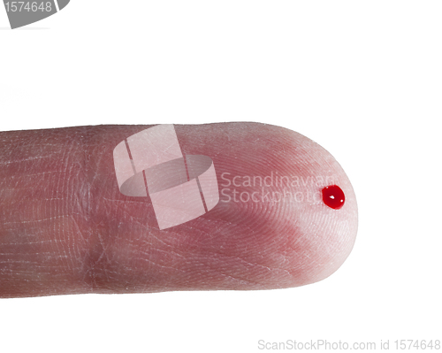 Image of Drop of blood on finger of male