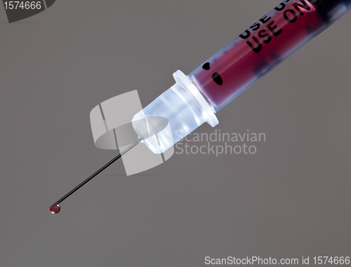 Image of Close up of drop of blood on needle