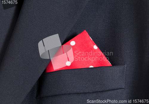 Image of Red handkerchief in blue blazer