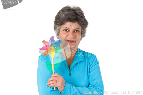 Image of Female senior holding windmill 