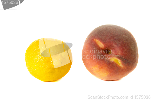 Image of lemon and peach isolated on white background 