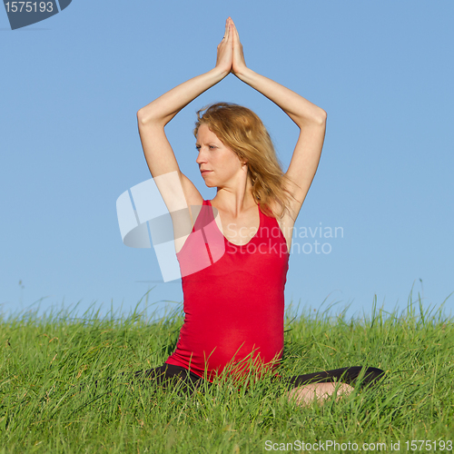 Image of pregnant woman on meadow