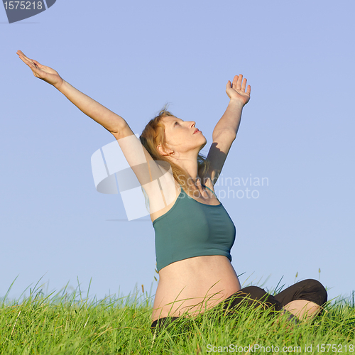 Image of pregnant woman on meadow