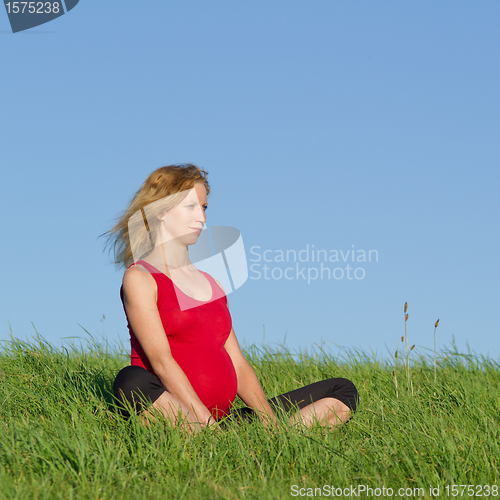 Image of pregnant woman on meadow