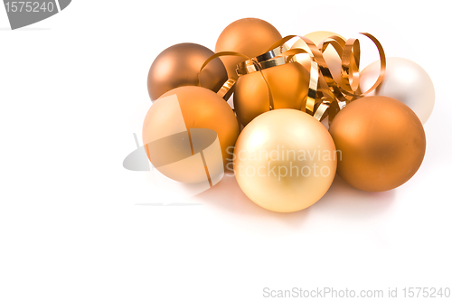 Image of christmas glass balls decorated with ribbons