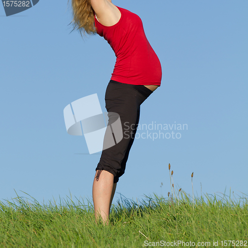 Image of pregnant woman on meadow