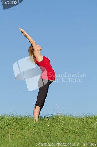 Image of pregnant woman on meadow