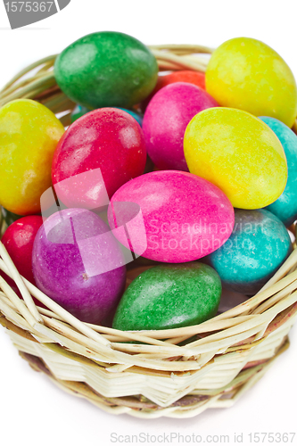 Image of colorful easter eggs in basket