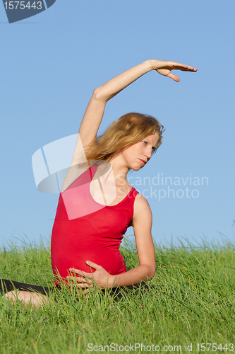 Image of pregnant woman on meadow