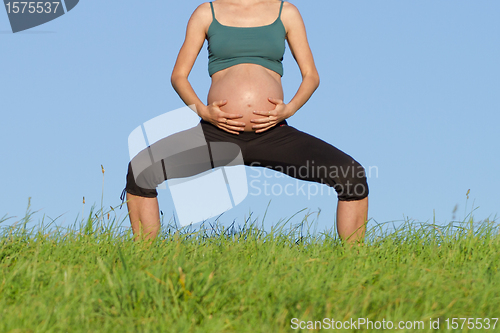 Image of pregnant woman on meadow