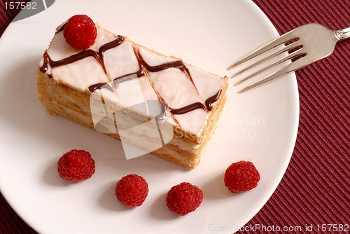 Image of Pastry cream Napoleon with raspberries