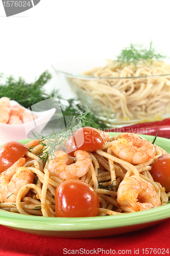 Image of spaghetti with fresh shrimp