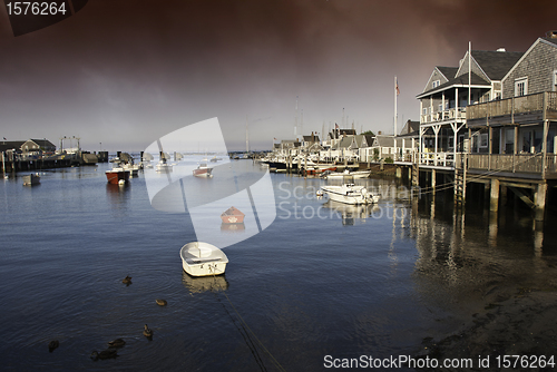 Image of Homes over Water in Nantucket at Sunset, Massachusetts