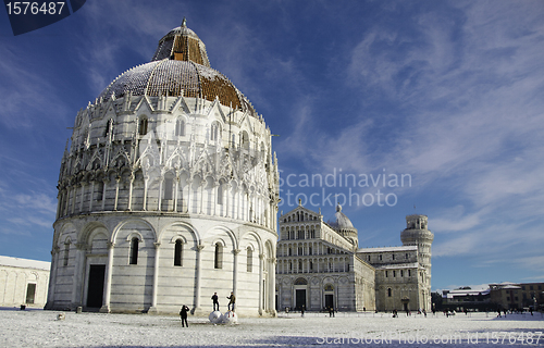 Image of Baptistery in Piazza dei Miracoli after a Snowfall, Pisa