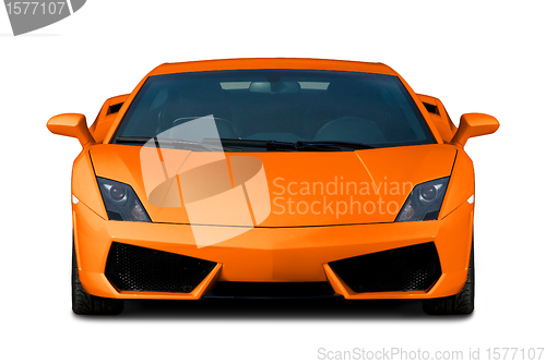 Image of Orange supercar. Front view.