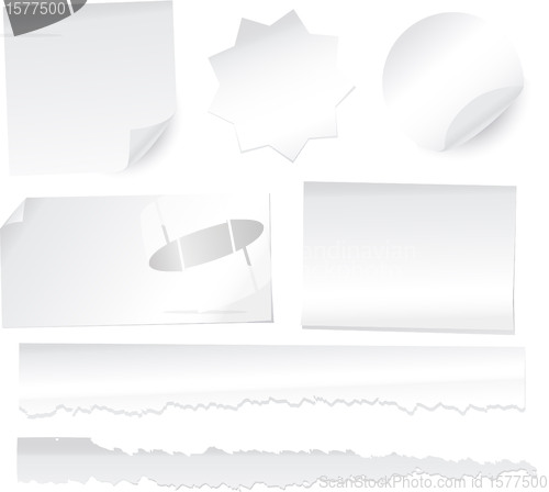 Image of collection of various white note papers on white background
