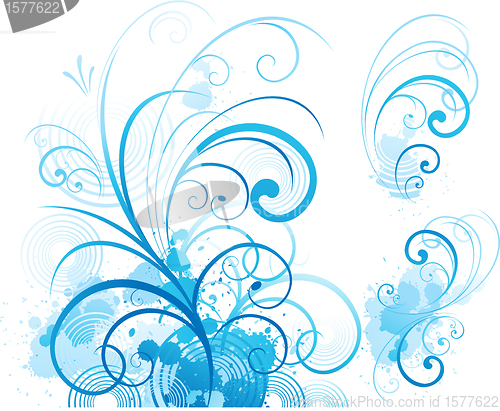 Image of Blue swirling flourishes floral elements