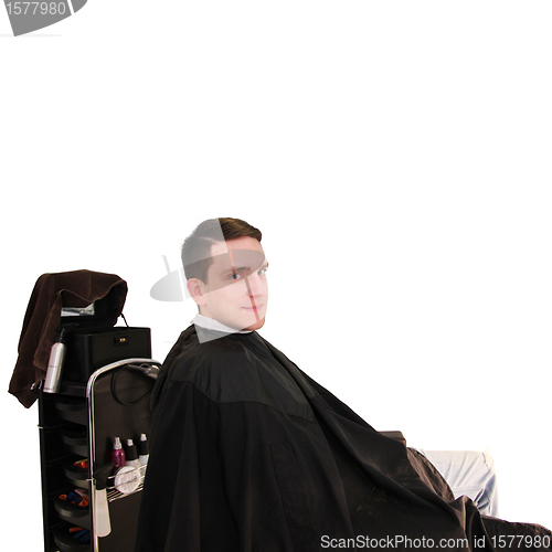 Image of happier man in hairdressing salon