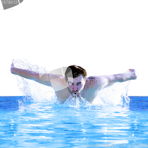 Image of man swims using the butterfly 