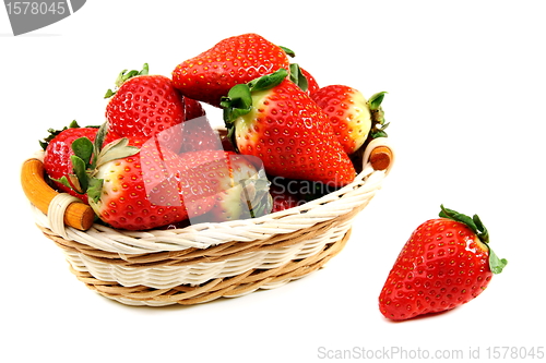 Image of Ripe strawberries in basket.