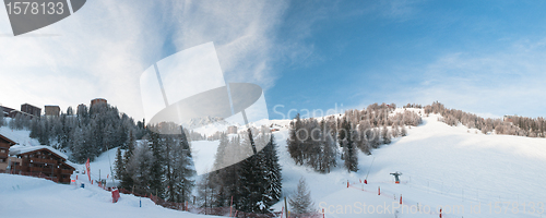 Image of Morning Panorama of La Plagne 1800 (France) Mountains