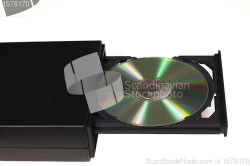 Image of CD in a opened tray drive