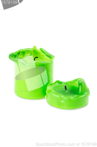 Image of Two green big  melting  candle