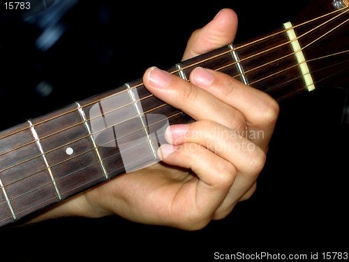 Image of Hand taking a chord on a guitar (G major)