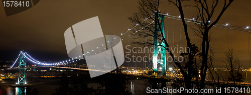 Image of Lions Gate Bridge in Vancouver Bc at Night