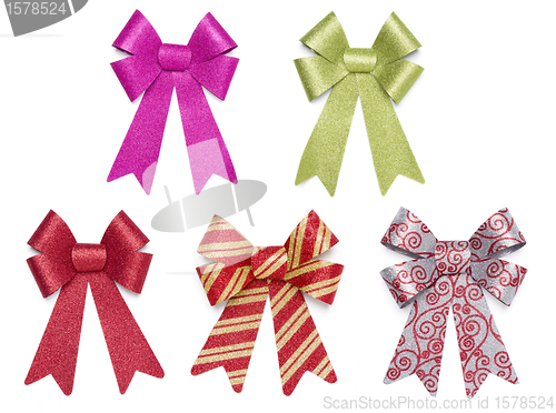 Image of Set of Five Multicolored Glitter Bows and Ribbons