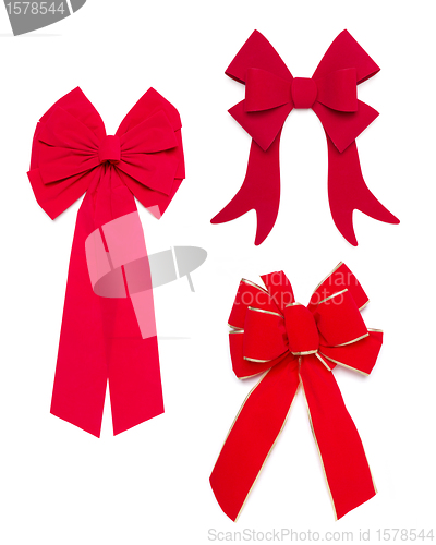 Image of Set of Red Bows and Ribbons