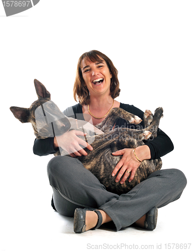 Image of bull terrier and woman