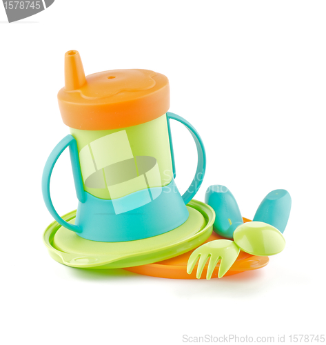 Image of Multi Colored Baby Bottle and Baby utensil 