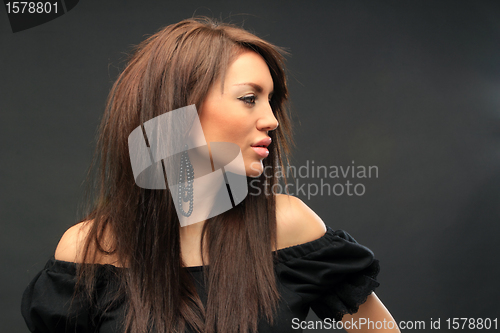 Image of beautiful long hair brunette woman portrait