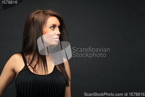 Image of beautiful long hair brunette woman portrait