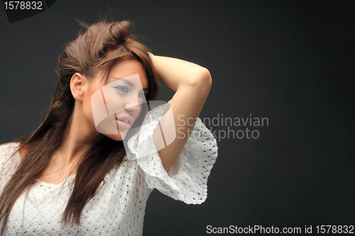 Image of beautiful long hair brunette woman portrait