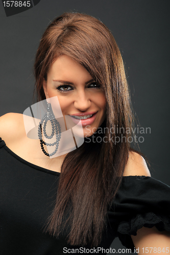 Image of beautiful long hair brunette woman portrait