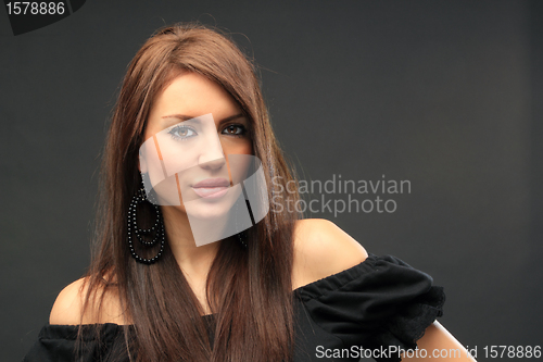 Image of beautiful long hair brunette woman portrait