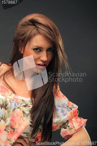 Image of beautiful long hair brunette woman portrait