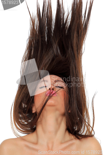 Image of Portrait of a beautiful girl with flying hair