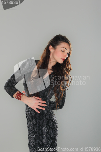 Image of beautiful long hair brunette woman portrait