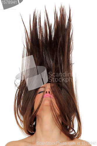 Image of Portrait of a beautiful girl with flying hair