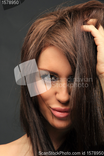 Image of beautiful long hair brunette woman portrait