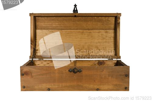 Image of old wooden coffer open isolated